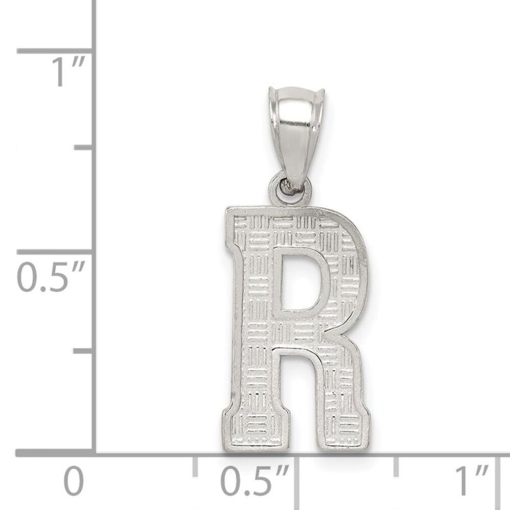 Sterling Silver, Sami Collection, Textured Block Initial R Pendant - Picture 4 of 5